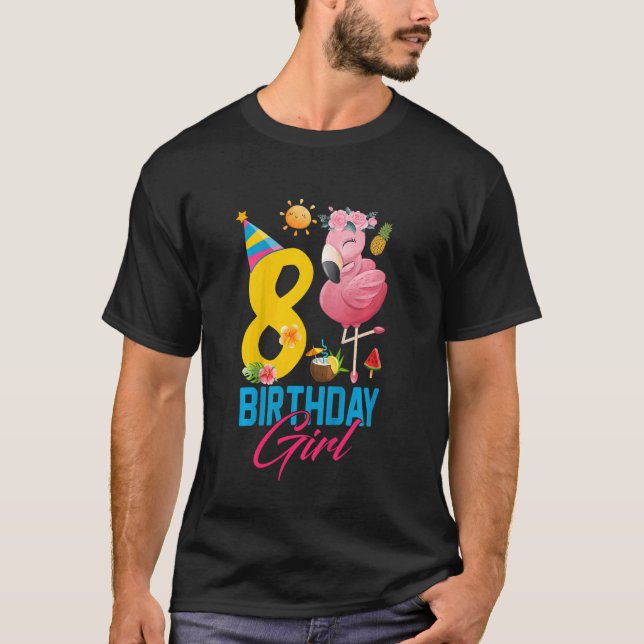 Camiseta Crianças Bonitas Garota de Aniversário de 8 Anos F (Frente)