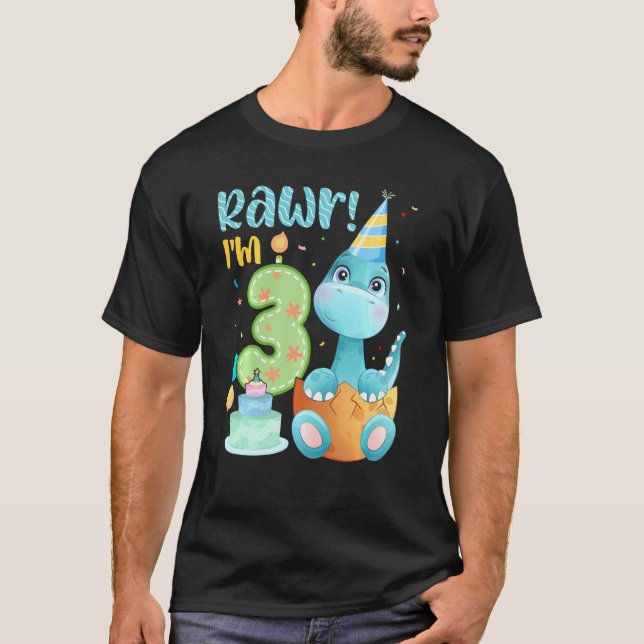 Camiseta Crianças Bonitas Rawr I M 3 aniversário de 3 anos  (Frente)