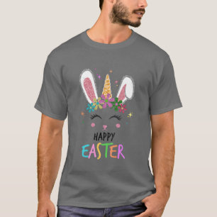 Camiseta Crianças Bonitas Unicórnio Da Páscoa Coelhinha Gar