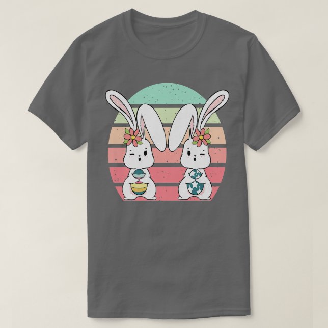 Camiseta Crianças Caça De Ovos De Coelho Retro-Cute Coelho  (Frente do Design)