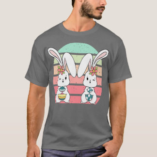 Camiseta Crianças Caça De Ovos De Coelho Retro-Cute Coelho 