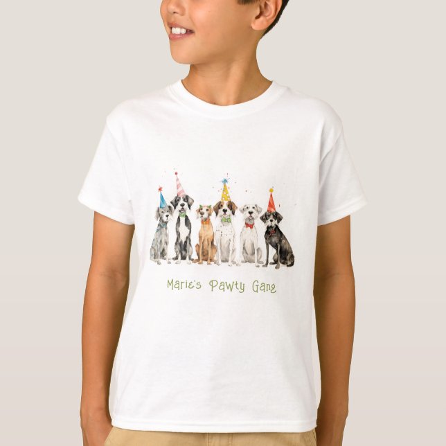 Camiseta Crianças Cachorro Aquarela Festa de aniversário Ca (Frente)