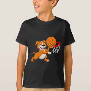 Camiseta Crianças Cachorro Pitbull Jogando Bysketbyll Cacho