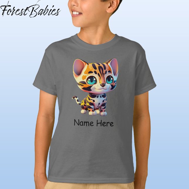 Camiseta Crianças Cachorros Selvagem Tiger Selgle Safari Ki (Tiger, Gray Customizable ForestBabies T-shirt - Front)