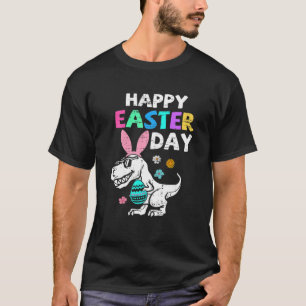 Camiseta Crianças Cesta de Ovos Coelho T Rex Dinossauro Dia