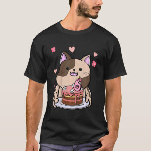 Camiseta Crianças Chubby Cat Segurando Um Bolo De Aniversár