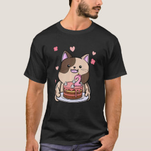 Camiseta Crianças Chubby Cat Segurando Um segundo De Bolo D