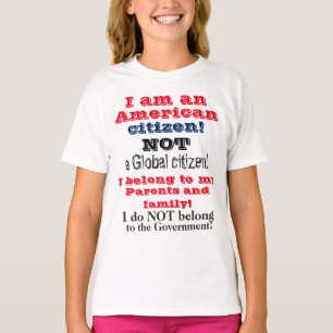 Camiseta Crianças Cidadão Americano Não Global Cidadão