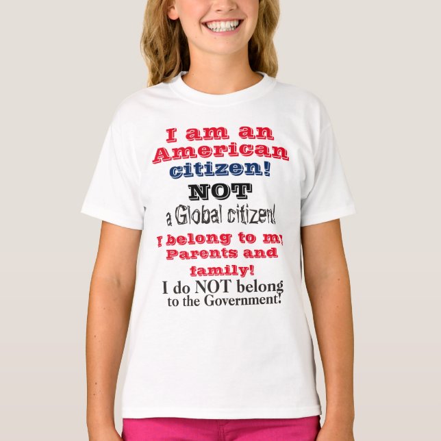 Camiseta Crianças Cidadão Americano Não Global Cidadão (Frente)