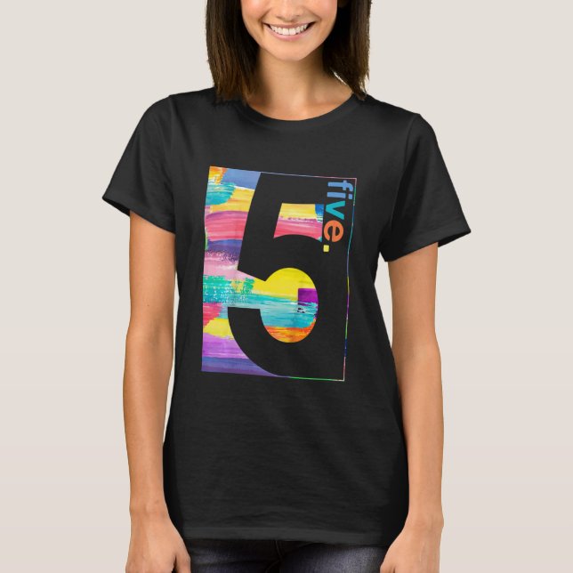 Camiseta Crianças Coloridas Número 5, 5, 1, Aniversário, G (Frente)