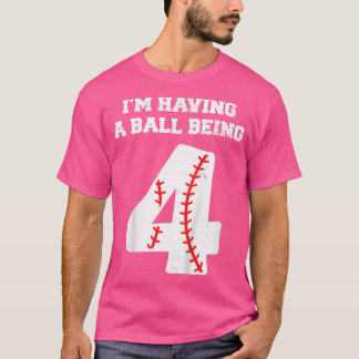 Camiseta Crianças com 4 anos de idade de beisebol, aniversá