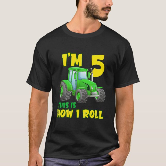 Camiseta Crianças com 5 anos de idade Aniversário Trator 5  (Frente)