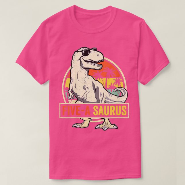 Camiseta Crianças com 5 anos Dinossauro 5 Rex Dino Fi (Frente do Design)