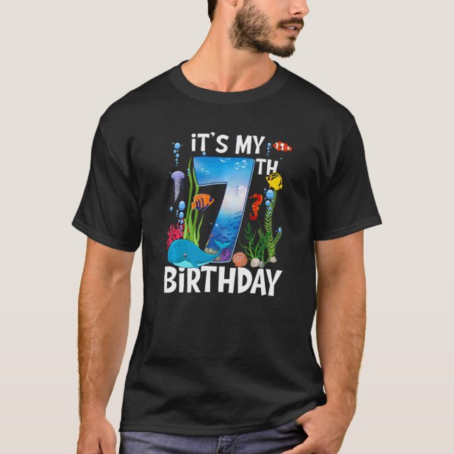 Camiseta Crianças com 7 anos de idade 7 de tubarão-golfinho (Frente)