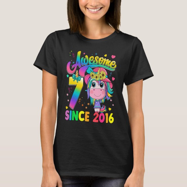 Camiseta Crianças com 7 anos desde 2016 Princesa Unicorn 7  (Frente)