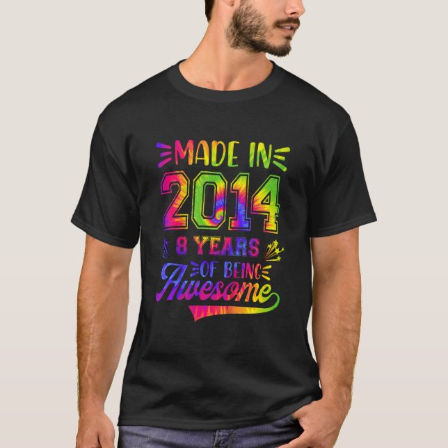 Camiseta Crianças com 8 anos 8 anos Aniversário Tie Dye Sin (Frente)