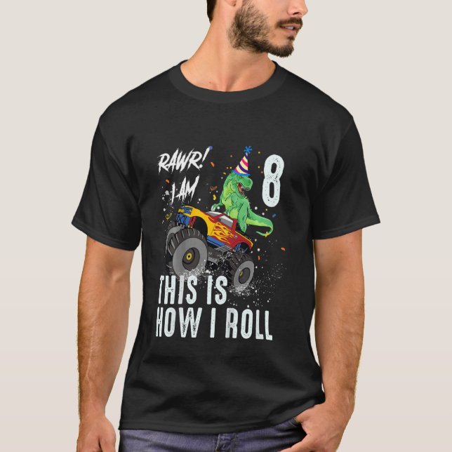 Camiseta Crianças com 8 anos Rex Dinossaur Monster Truck 8º (Frente)