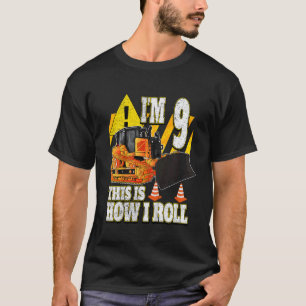 Camiseta Crianças com Bulldozer de Aniversário de 9 Anos