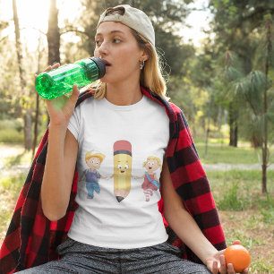 Camiseta Crianças com lápis sorridente de volta à escola