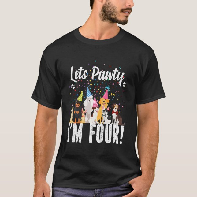 Camiseta Crianças comem pawty eu sou quatro! Cachorro Puppy (Frente)