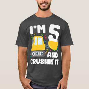 Camiseta Crianças Construam Caminhão 5 Birthday Garoto 5 An