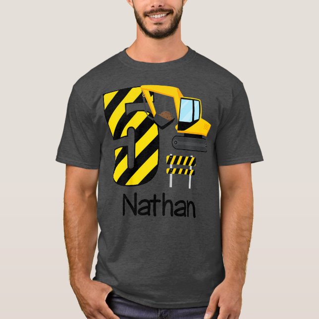 Camiseta Crianças Construção 5 Birthday Nathan 5 Old (Frente)
