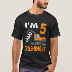 Camiseta Crianças Construindo Caminhão 5 Birthday Boy 5 Ano