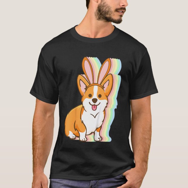 Camiseta Crianças Corgi Bunny Ears Páscoa Dia Cachorro Cach (Frente)