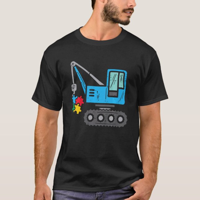 Camiseta Crianças Crane Autismo Construção de Caminhão (Frente)