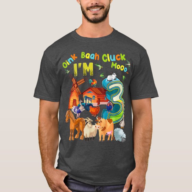 Camiseta Crianças Crianças Animais aniversário de 3 anos de (Frente)