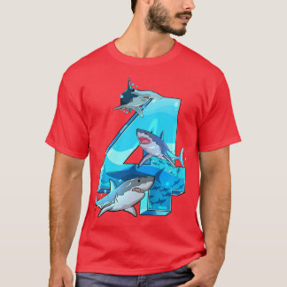 Camiseta Crianças Crianças Quarto Aniversário 4 Anos Tubarõ