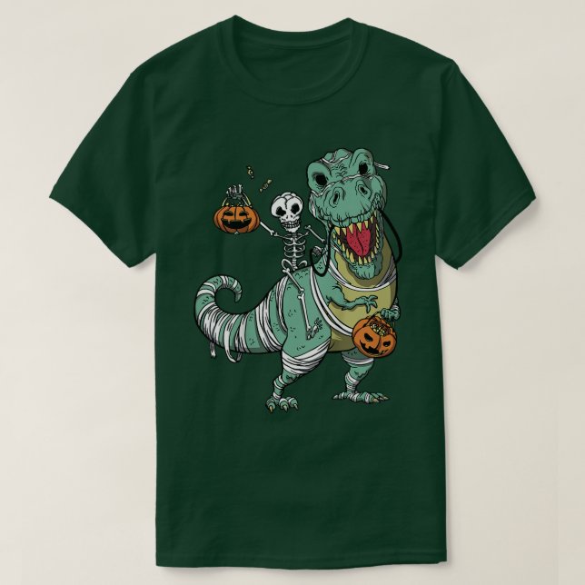 Camiseta Crianças Crianças T re dinossauro halloween skelet (Frente do Design)