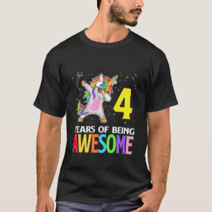Camiseta Crianças Cute 4 Anos De Idade Unicórnio Dabbing