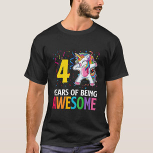 Camiseta Crianças Cute 4 Anos De Idade Unicórnio Dabbing