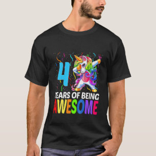 Camiseta Crianças Cute 4 Anos De Idade Unicórnio Dabbing