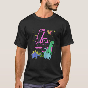 Camiseta Crianças Cute 4 Anos Dinossauros Rock Celebram 4
