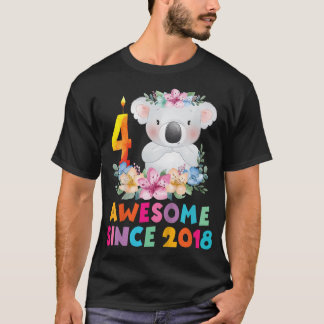 Camiseta Crianças Cute Koala Bear 4 Anos Aniversário Para B