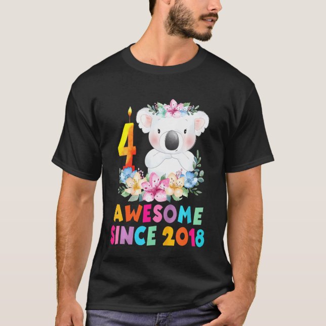 Camiseta Crianças Cute Koala Bear 4 Anos Aniversário Para B (Frente)