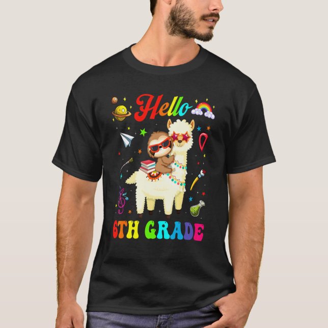 Camiseta Crianças Cute Llama Llama Sloth De Volta Para Sc (Frente)