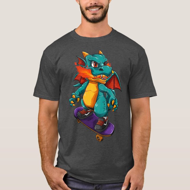 Camiseta Crianças Cute Skateboard Dragon Presente Para Meni (Frente)