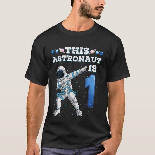 Camiseta Crianças Dabbing Astronauta 1 Ano Aniversário Boy  (Frente)