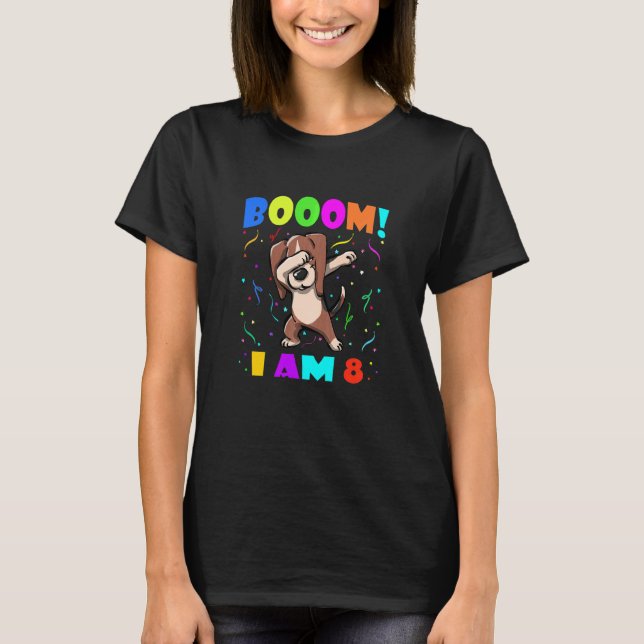 Camiseta Crianças Dabbing Beagle Booom Eu Sou 8 Meninas 8º  (Frente)