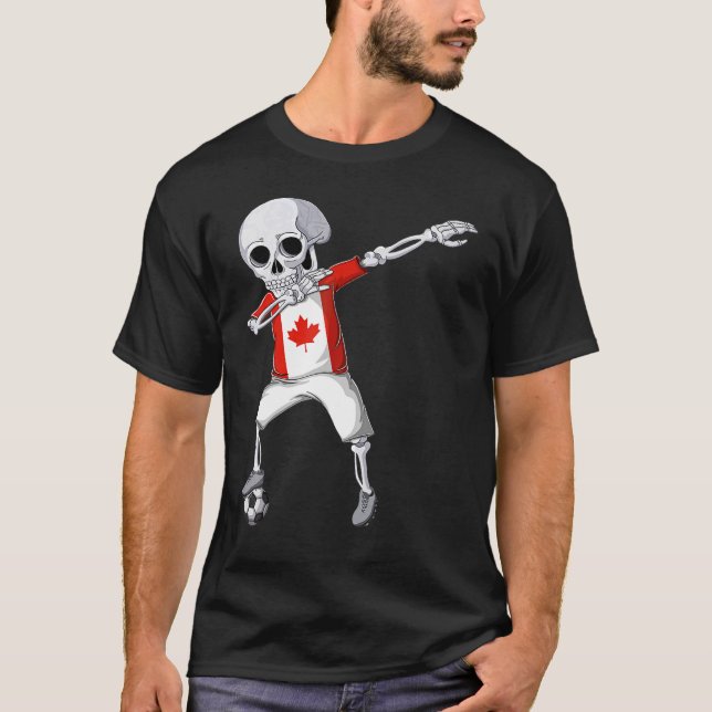 Camiseta Crianças Dabbing Skeleton Canadá Futebol Men Canad (Frente)