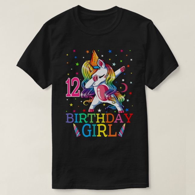 Camiseta Crianças Dabbing Unicorn 12 Anos 12º Aniversário P (Frente do Design)