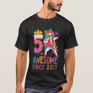 Camiseta Crianças Dabbing Unicorn 5 Birthday 5 Anos Aweso