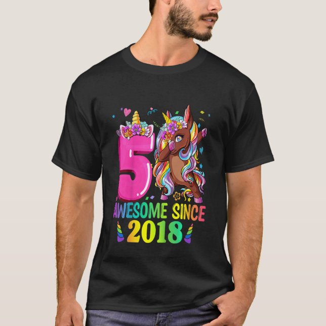Camiseta Crianças Dabbing Unicorn 5 Birthday Girl Unicorn P (Frente)