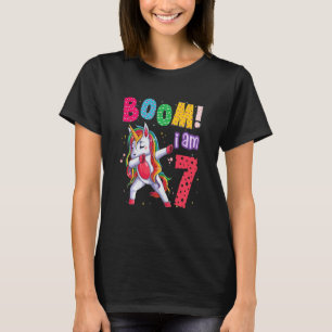 Camiseta Crianças Dabbing Unicorn 7 Birthday Boom I Am 7 An