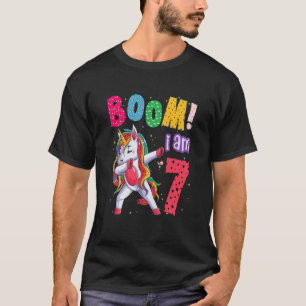 Camiseta Crianças Dabbing Unicorn 7 Birthday Boom I Am 7 An