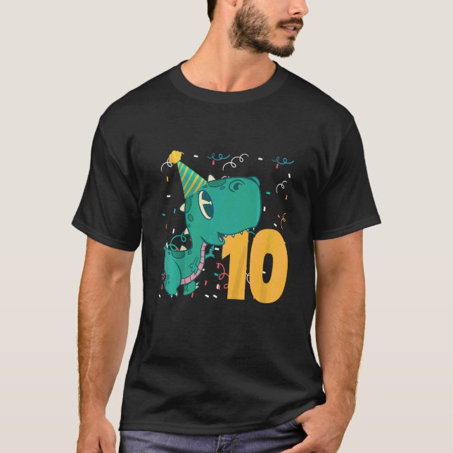 Camiseta Crianças De 10 Anos Meninos De 10 Dias Dinossauro  (Frente)