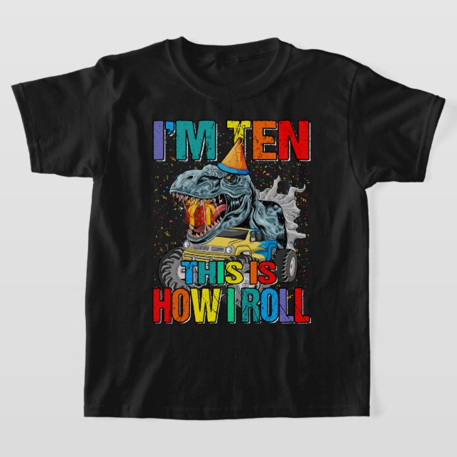 Camiseta Crianças de 10 anos Monstro Dinossauro de Caminhão (Postura )